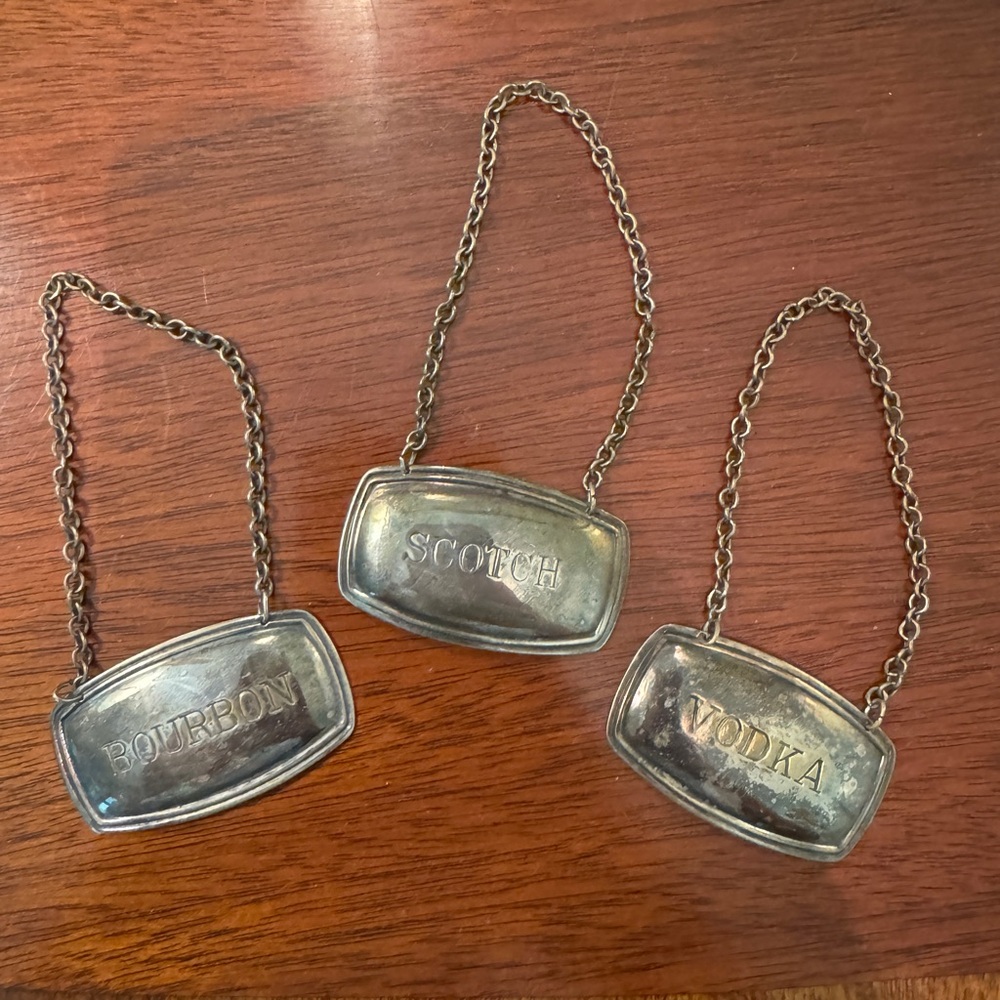 Vintage Silver Liquor Label Tags